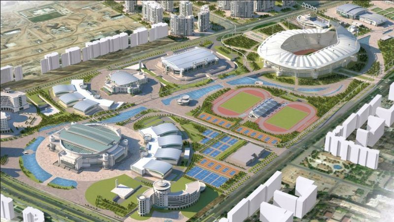 Ashgabat Olympic Village, Turkmenistan: aerial view of the stadium, arenas and sports fields