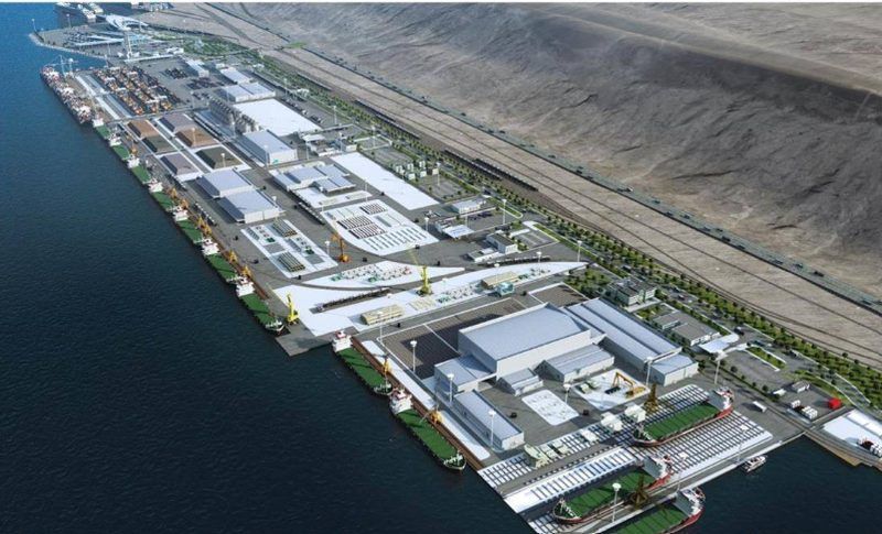 Turkmenbashi International Seaport, Turkmenistan: aerial view of the terminal along the waterfront