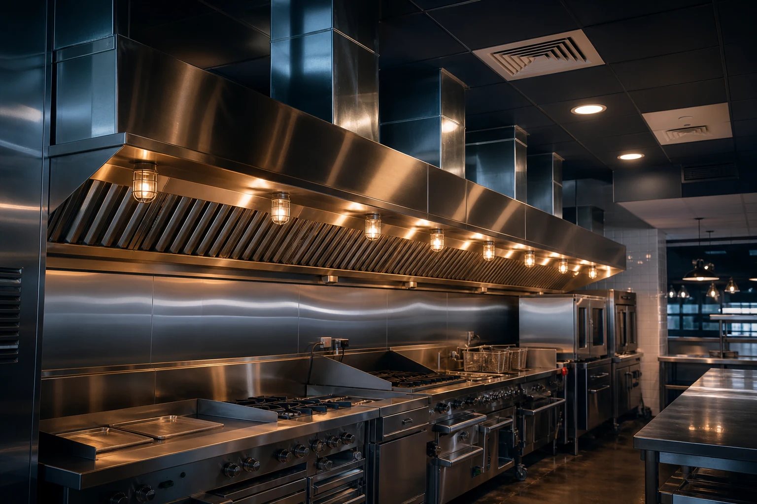 Commercial kitchen exhaust hood, grease duct and make-up air system in Ontario